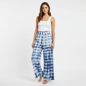 Anthropologie Cloth And Stone Womens M Blue White Tie Dye Wide Leg Pants Elastic